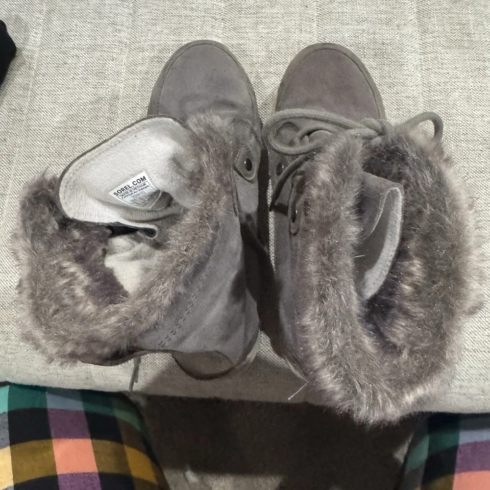 Sorel Explorer‎ Joan women's waterproof snow boots in gray suede 10